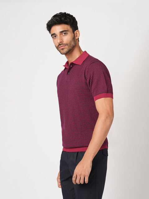 MAROON FLATKNIT STRUCTURED POLO - T Shirt - 250830760
