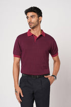 MAROON FLATKNIT STRUCTURED POLO - T Shirt - 250830760
