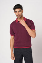 MAROON FLATKNIT STRUCTURED POLO - T Shirt - 250830760