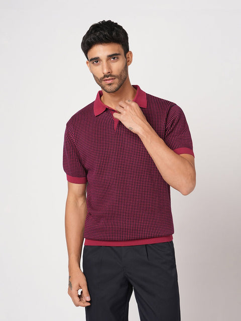 MAROON FLATKNIT STRUCTURED POLO - T Shirt - 250830760