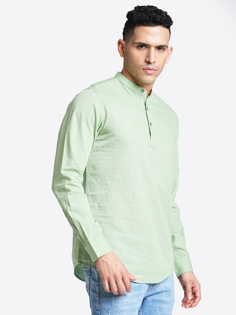 Maroon Mandarin Collar Shirt - Kurta - 240120026