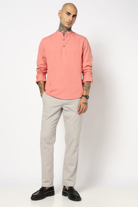 Maroon Mandarin Collar Shirt - Kurta - 240120021