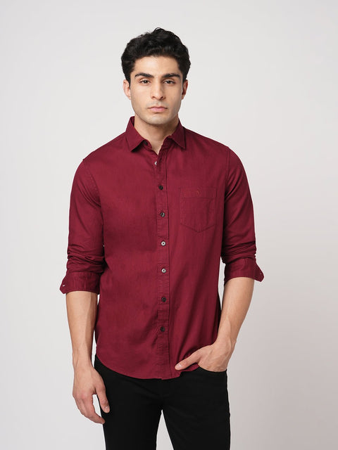 MAROON PLAIN DOBBY SHIRT-Shirt - 260134295