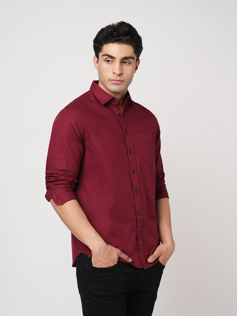 MAROON PLAIN DOBBY SHIRT-Shirt - 260134295