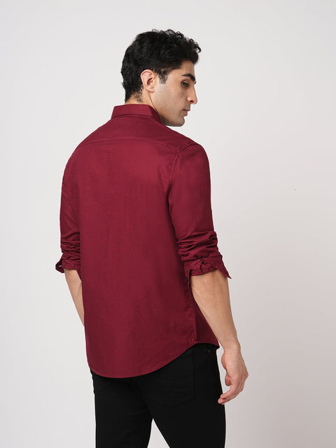MAROON PLAIN DOBBY SHIRT-Shirt - 260134295