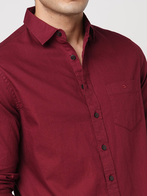 MAROON PLAIN DOBBY SHIRT-Shirt - 260134295