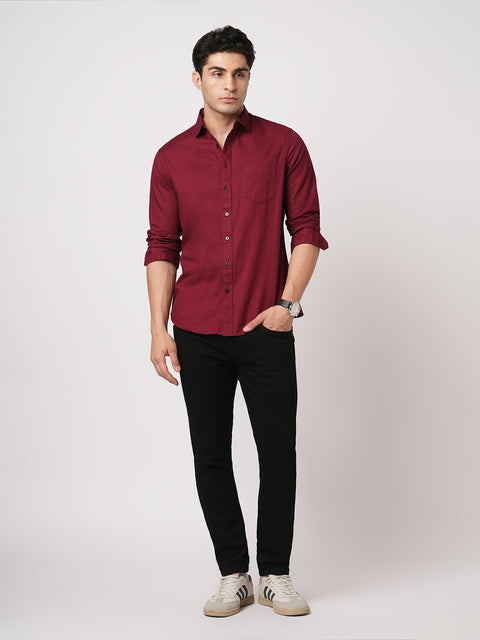 MAROON PLAIN DOBBY SHIRT-Shirt - 260134295