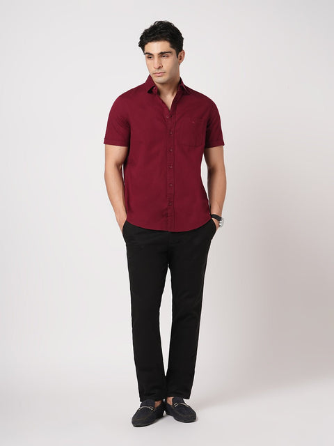 MAROON PLAIN HALF SLEEVE SHIRT-Shirt - 260134330