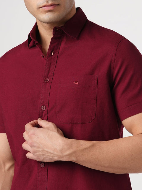 MAROON PLAIN HALF SLEEVE SHIRT-Shirt - 260134330