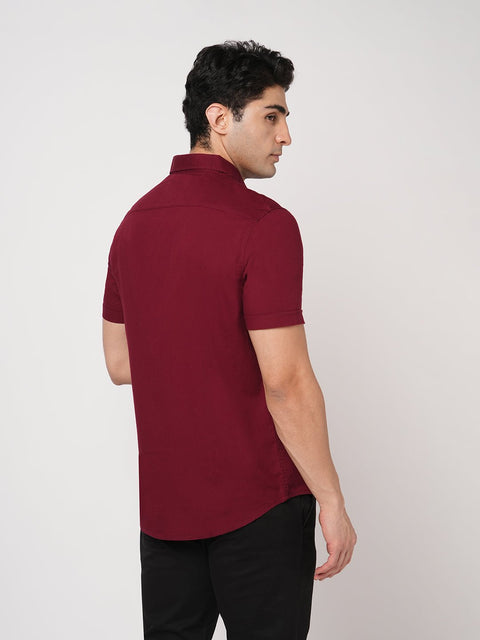 MAROON PLAIN HALF SLEEVE SHIRT-Shirt - 260134330