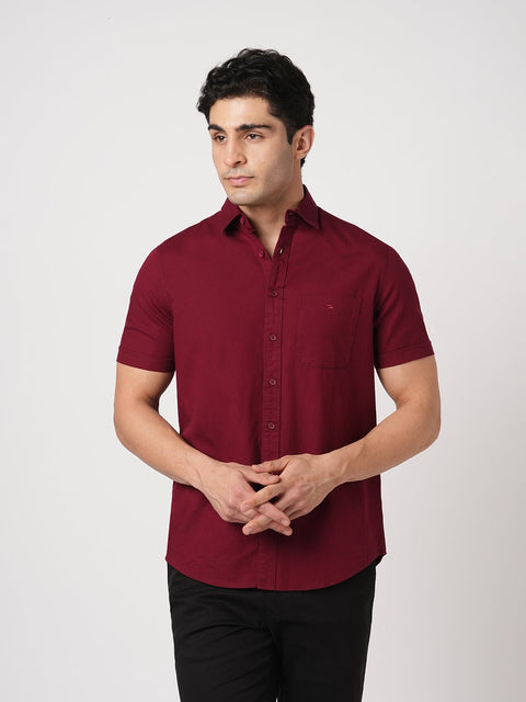 MAROON PLAIN HALF SLEEVE SHIRT-Shirt - 260134330
