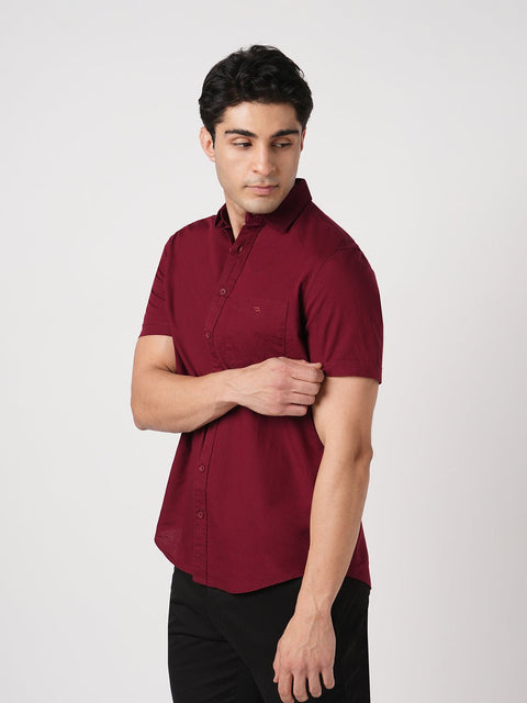 MAROON PLAIN HALF SLEEVE SHIRT-Shirt - 260134330