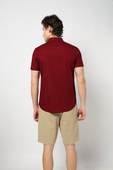 MAROON PLAIN TAILORED MENS SHIRT-Shirt - 240327235