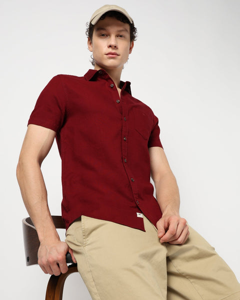 MAROON PLAIN TAILORED MENS SHIRT-Shirt - 240327235