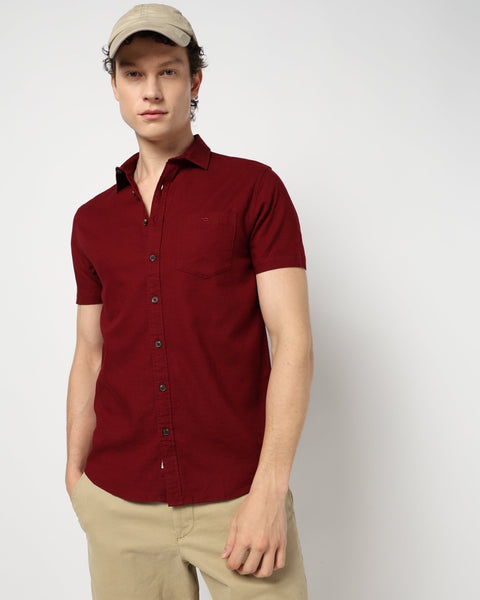 MAROON PLAIN TAILORED MENS SHIRT-Shirt - 240327235