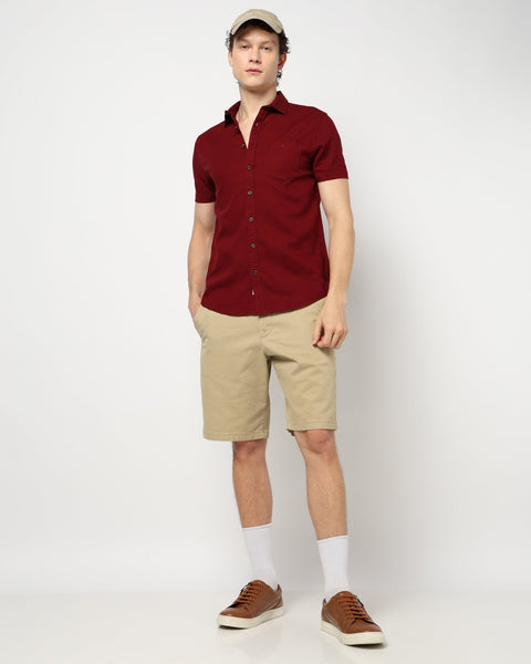 MAROON PLAIN TAILORED MENS SHIRT-Shirt - 240327235