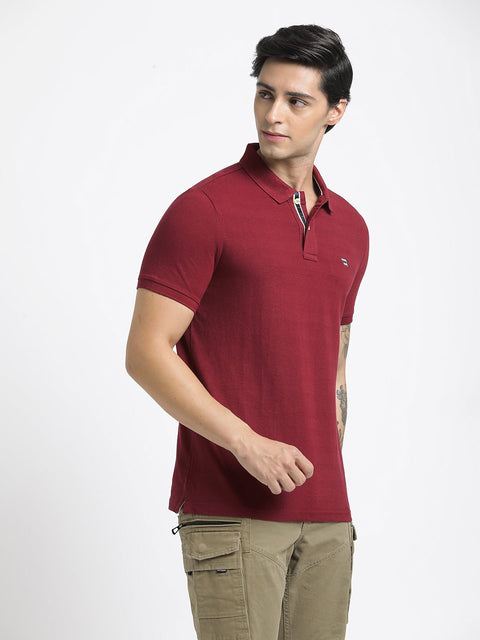 Maroon Polo Cotton T-Shirt - T-Shirt - 231231275