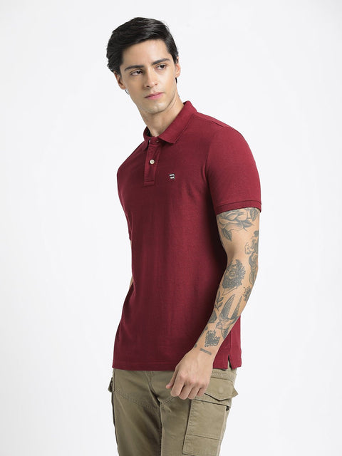 Maroon Polo Cotton T-Shirt - T-Shirt - 231231275