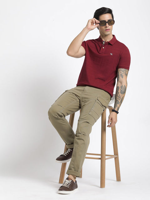 Maroon Polo Cotton T-Shirt - T-Shirt - 231231275