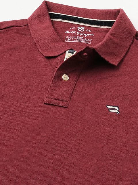 Maroon Polo Cotton T-Shirt - T-Shirt - 231231275