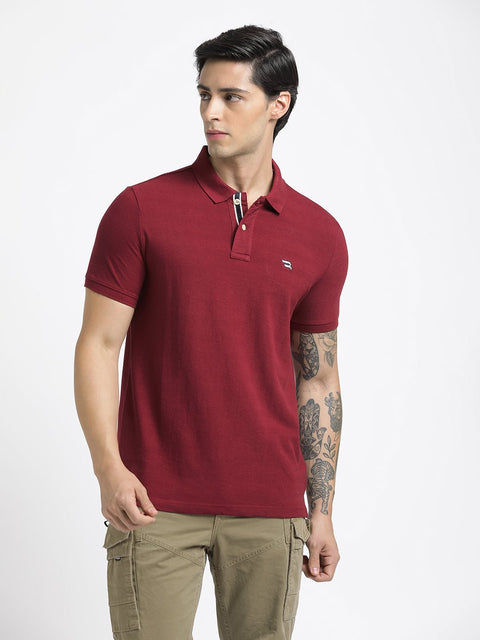 Maroon Polo Cotton T-Shirt - T-Shirt - 231231275