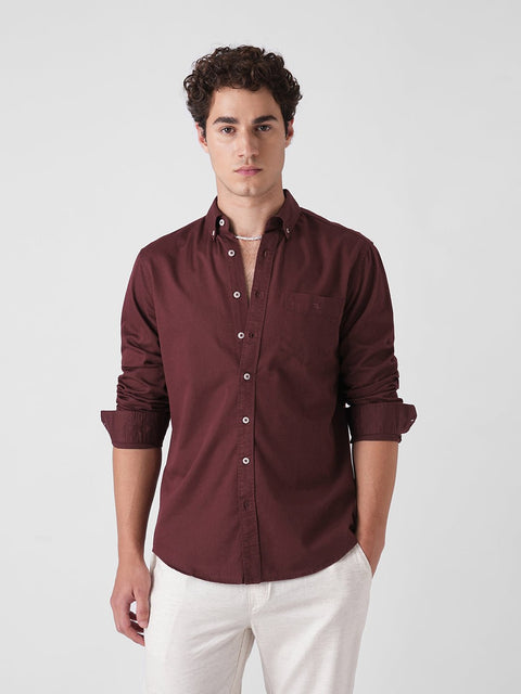 MAROON SLUB PLAIN SHIRT-Shirt - 260134801