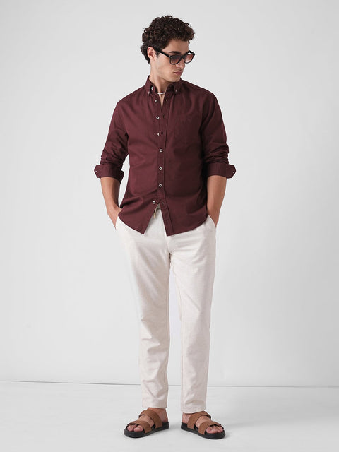 MAROON SLUB PLAIN SHIRT-Shirt - 260134801