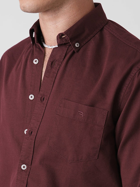 MAROON SLUB PLAIN SHIRT-Shirt - 260134801