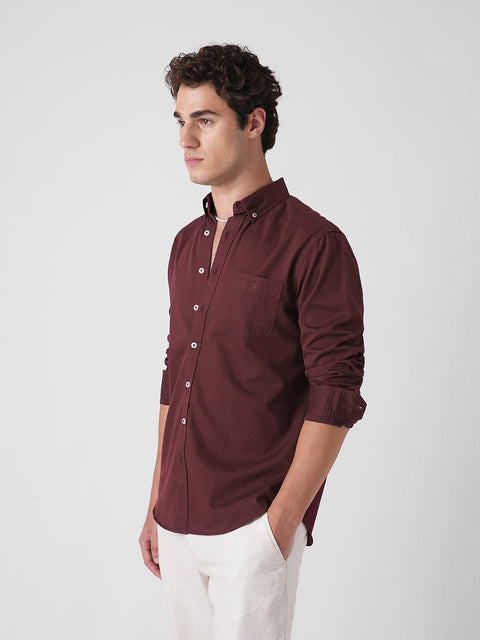 MAROON SLUB PLAIN SHIRT-Shirt - 260134801