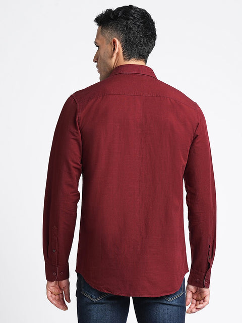 Maroon Solid Cotton Shirt - Shirt - 230524776