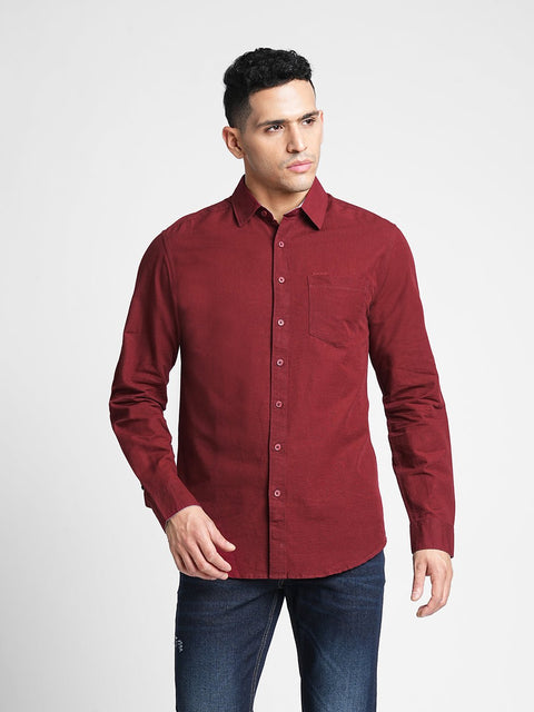 Maroon Solid Cotton Shirt - Shirt - 230524776