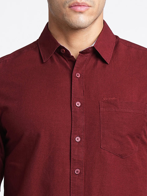 Maroon Solid Cotton Shirt - Shirt - 230524776