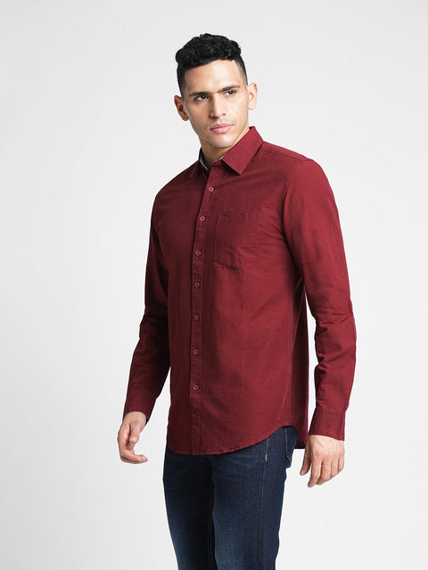 Maroon Solid Cotton Shirt - Shirt - 230524776