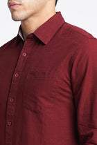Maroon Solid Cotton Shirt - Shirt - 230524776