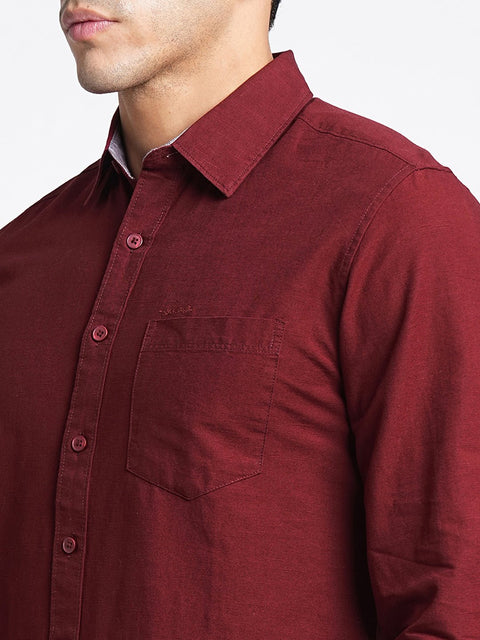 Maroon Solid Cotton Shirt - Shirt - 230524776