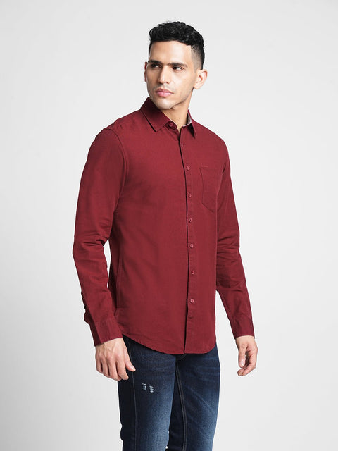 Maroon Solid Cotton Shirt - Shirt - 230524776