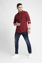 Maroon Solid Cotton Shirt - Shirt - 230524776
