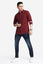 Maroon Solid Cotton Shirt - Shirt - 230524776