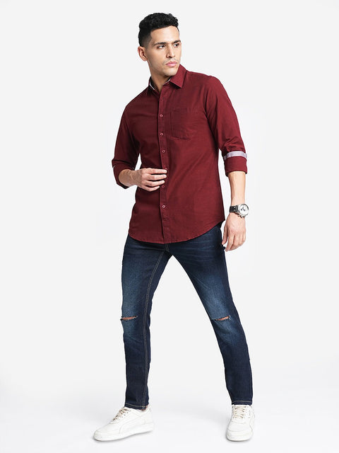 Maroon Solid Cotton Shirt - Shirt - 230524776