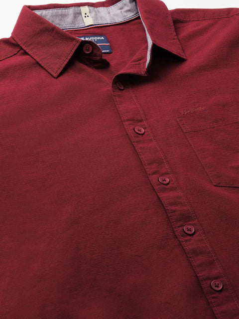 Maroon Solid Cotton Shirt - Shirt - 230524776