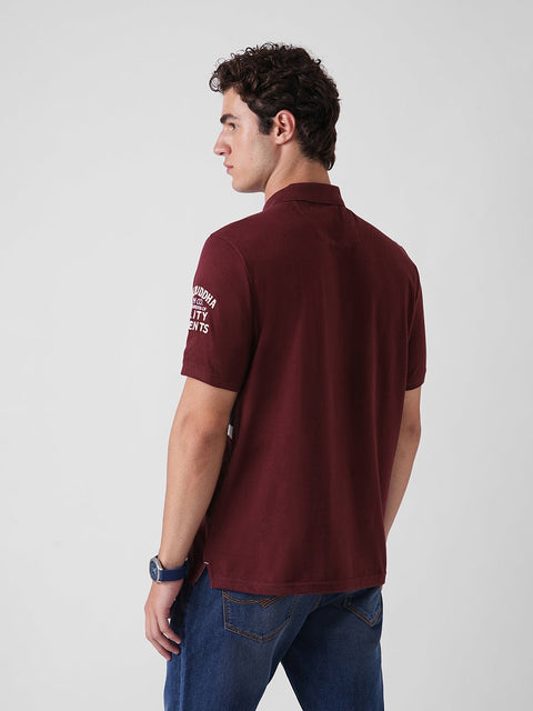 MAROON STRIPED PIQUE POLO - T Shirt - 251131076