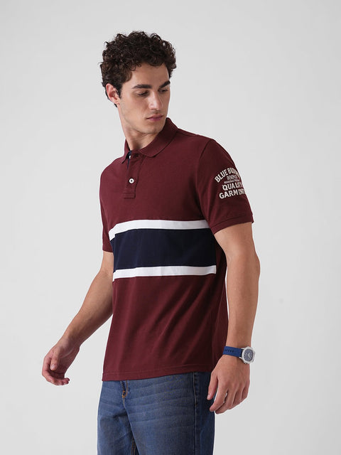 MAROON STRIPED PIQUE POLO - T Shirt - 251131076