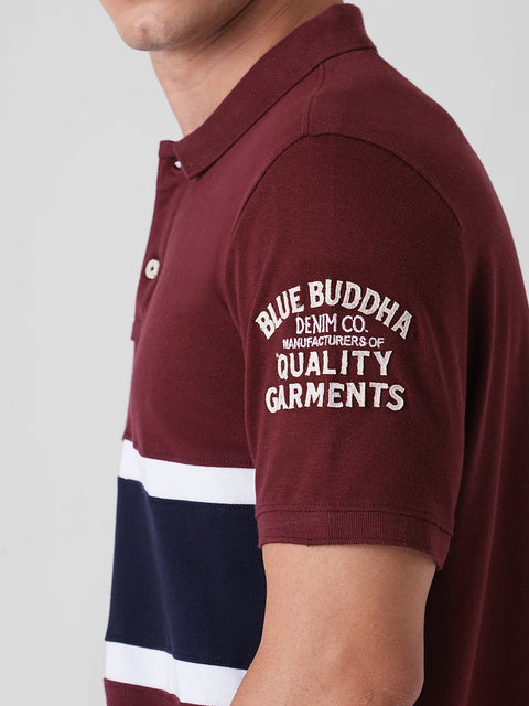 MAROON STRIPED PIQUE POLO - T Shirt - 251131076
