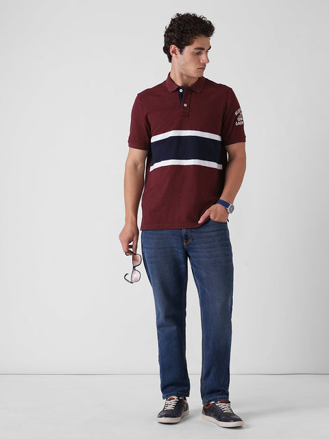MAROON STRIPED PIQUE POLO - T Shirt - 251131076