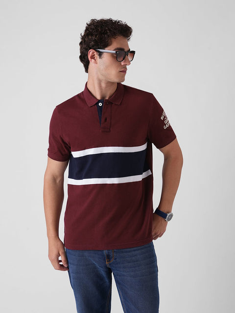 MAROON STRIPED PIQUE POLO - T Shirt - 251131076