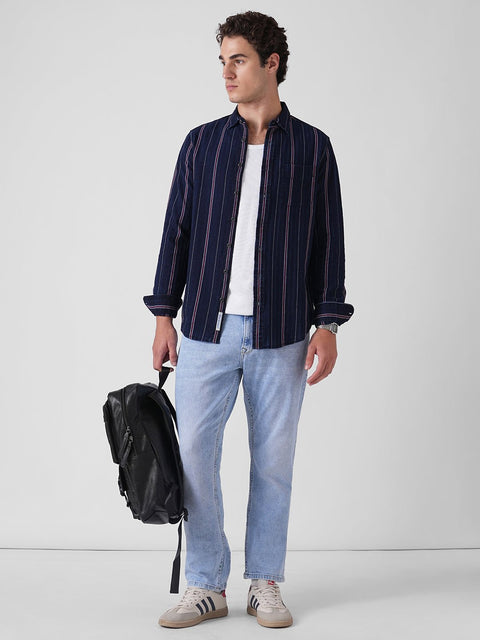 MAROON STRIPED SLUB COTTON SHIRT-Shirt - 260134255