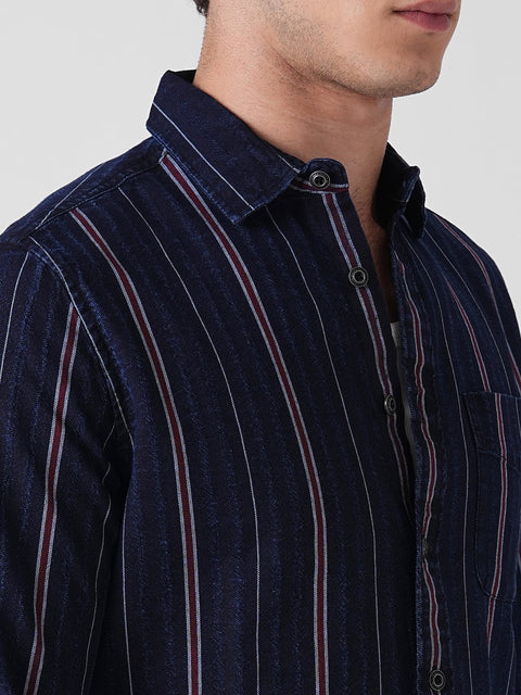 MAROON STRIPED SLUB COTTON SHIRT-Shirt - 260134255