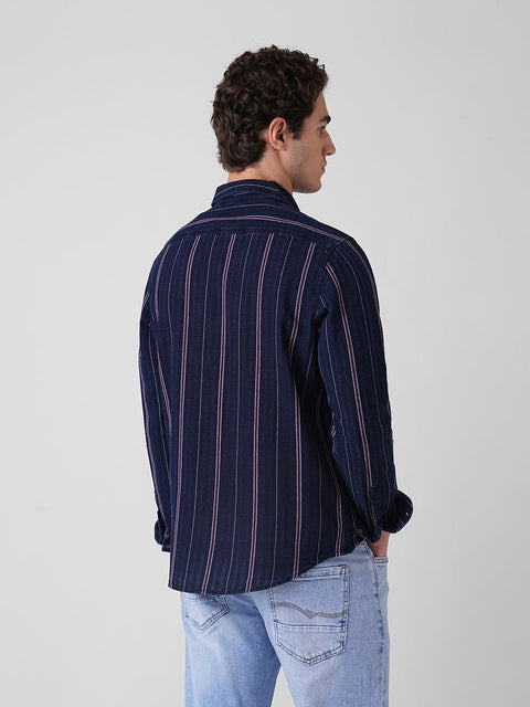 MAROON STRIPED SLUB COTTON SHIRT-Shirt - 260134255