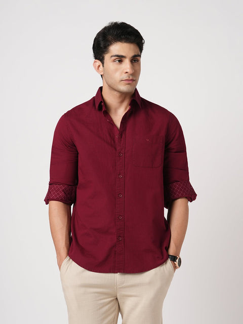 MAROON TAILORED FIT COTTON SHIRT-Shirt - 260134400
