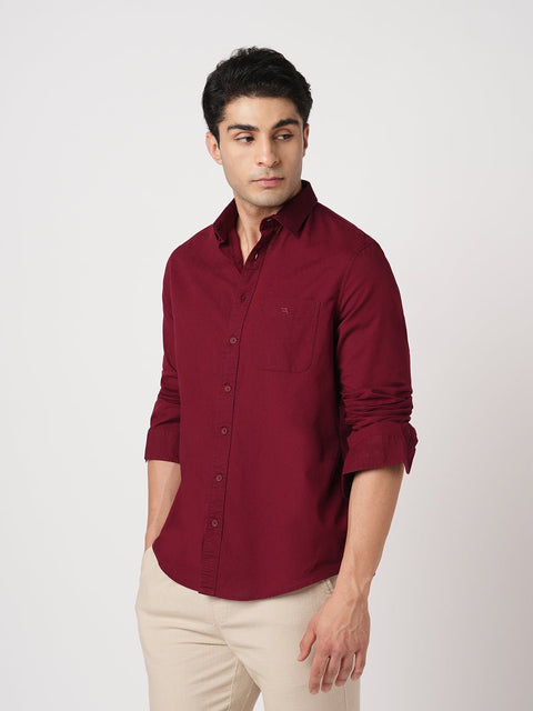 MAROON TAILORED FIT COTTON SHIRT-Shirt - 260134400